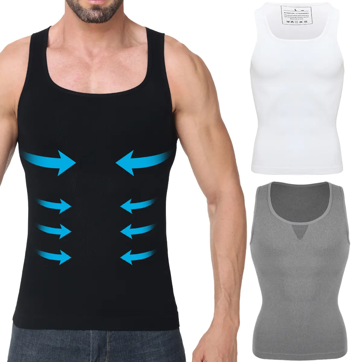 Menswear Compression Body Shaper Shapewear Breathable Vest Tummy Control Lightweight Workout Tank Tops Stretchy Underwear Sports Gym Polyester Soft Suit T-Shirt Spandex Bestie Fabric