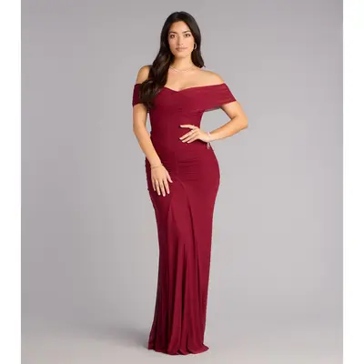 belinda off the shoulder slit satin formal dress Windsor Belinda Off-The-Shoulder Slit Satin Formal Dress at CoolSprings Galleria in Franklin, TN