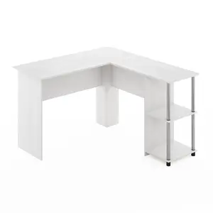 Here is a desk that helps your setup feel more put together: the ABBOTT Desk in White Oak/Stainless Steel gives you a 47.2-inch desk, a side bookshelf and an L-shaped layout, and room for a bedroom or home office corner.