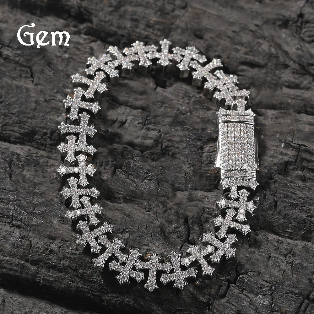 Unisex Cuban Chain Bracelet - 11.5mm Iced Out Rhinestones Metal Jewelry, Gold/Silver Plated Brass, Casual Personality Fashion Luxury Stackable Bangle