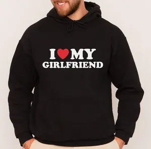 I Heart My Girlfriend Hoodie - Black Casual Hoodie with Graphic, Relaxed Fit, Long Sleeve Tee, Gifts for Boyfriend, Valentines & Christmas Gifts