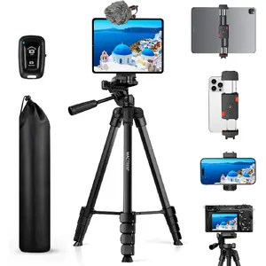 iPhone iPad Tripod Stand, 67" Phone Tripod for iPad Tablet Camera with 2 in1 Holder Remote Carry Bag, Aluminum Extendable iPhone