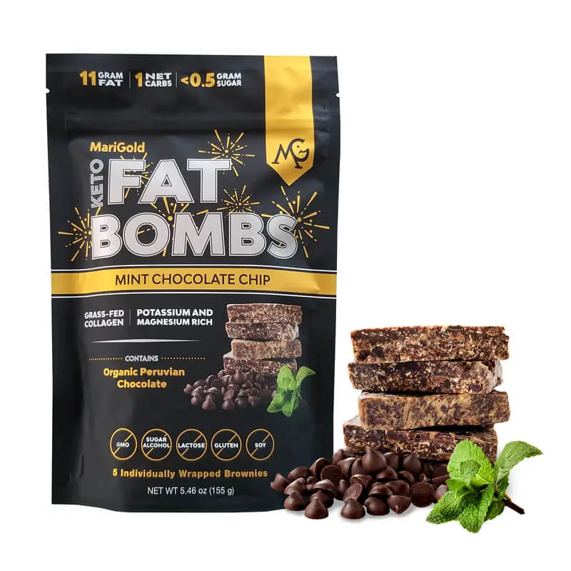 MariGold Keto Fat Bombs - Mint Chocolate Chip (5 Bars) - Low Carb/Collagen-Rich, Low Sugar, Organic Cocoa Butter/Peppermint/Dark Chocolate, Gluten-Free, Non-GMO, Protein Snacks