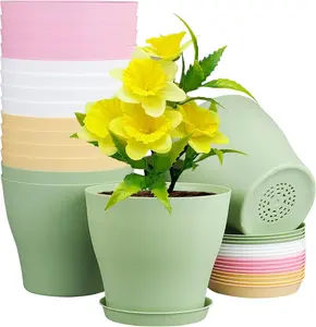 Plant Pots, Set of 15 Plastic Planters with Multiple Drainage Holes and Tray 6 inch Indoor Plant Pot for All Home Garden Flowers Succulents