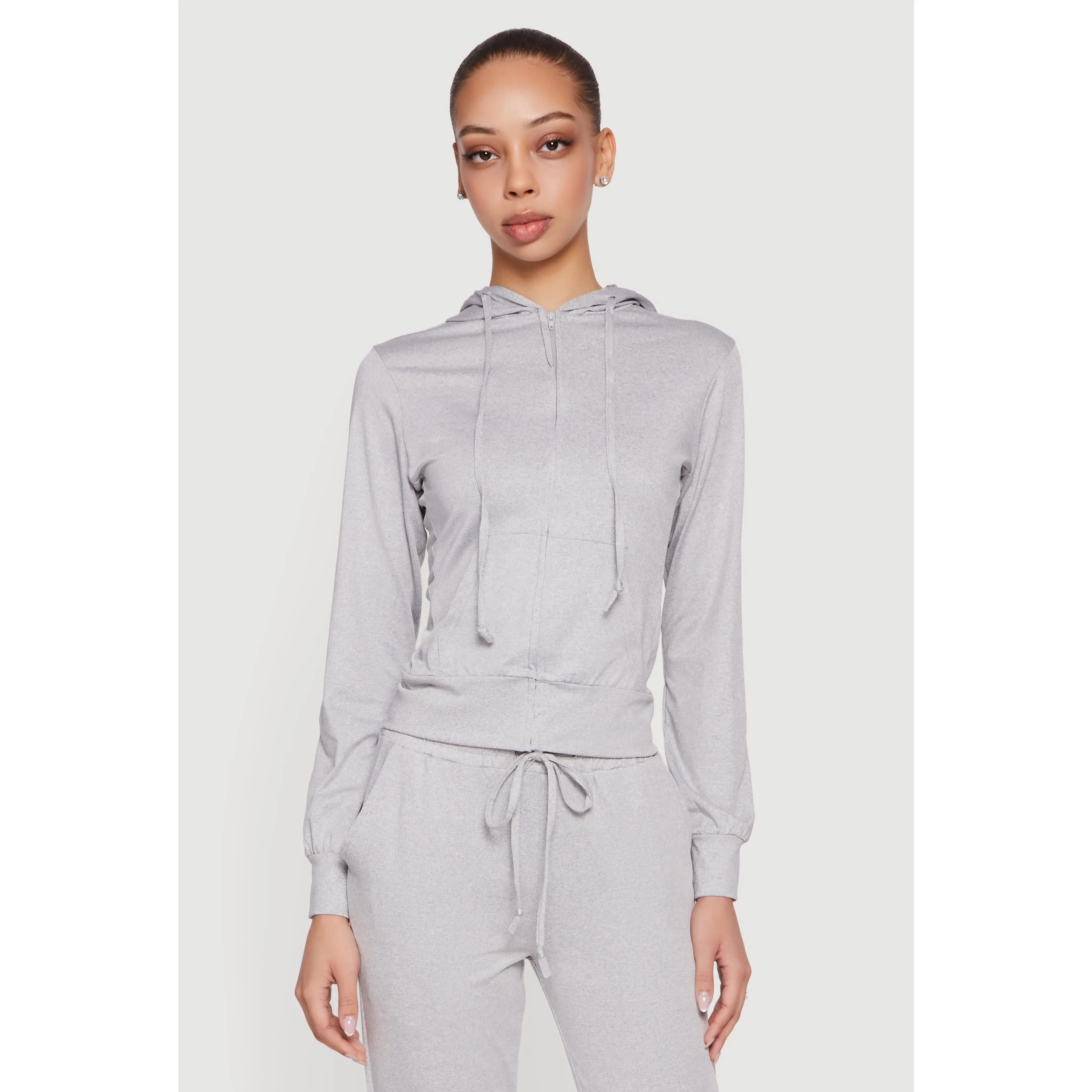 Zip Front Drawstring Hooded Track Jacket