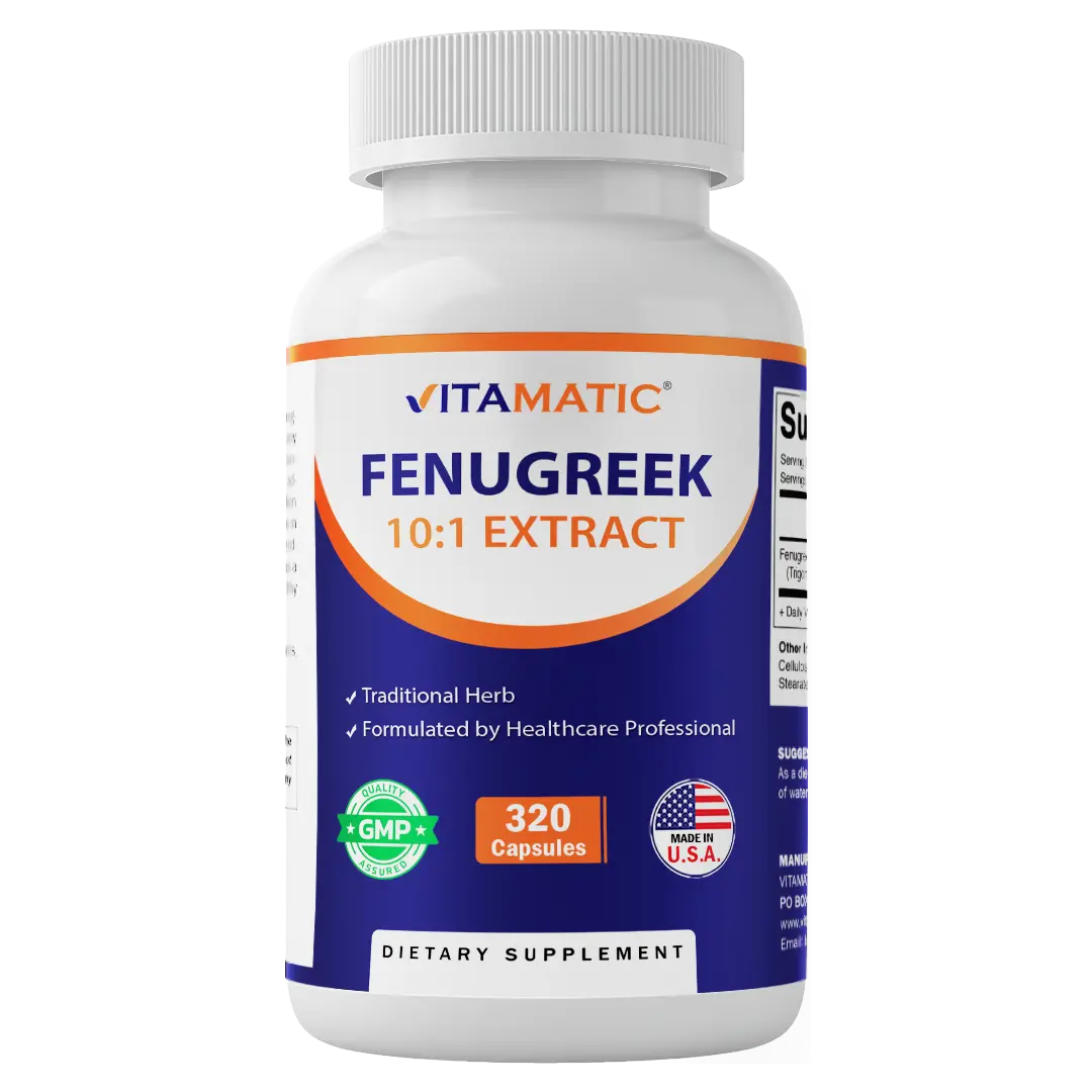 Vitamatic Edible Fenugreek (Methi) Capsules - Trigonella Foenum-Graecum Herb Extract, Healthcare, Vegetarian Metabolism Support, Magnesium-Infused, Non-GMO, Lactation Support Dietary Supplements, 320 Count
