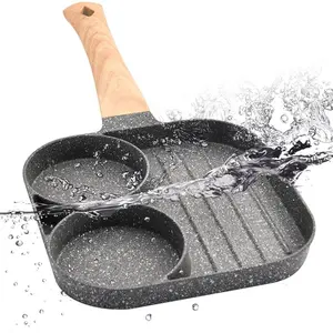 Nonstick Egg Frying Pan, Mini Nonstick Pan Divided Grill Frying Pan, Heat Resistant Handle 3 Section Skillet Mini Pancake Pan, Cooking Pan for Breakfast, Egg, Bacon and Burgers, 7.3 in
