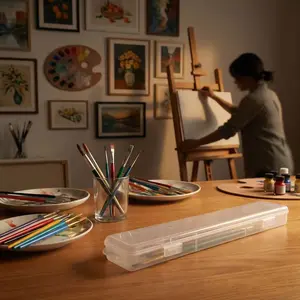 1pc transparent storage box, brushes, pencil stationery, jewelry, storage and finishing, plastic material, light and easy to carry, and the bottom grid design is non-slip, which is the storage and finishing artifact for home, office and students.