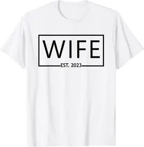 Wife Est. 2023 Married Couple, Matching Wedding Husband Wife T-Shirt - Nataliesa Shop 65B0BKGTY9PH