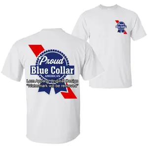 Proud Blue Collar American PBR Parody Logo Funny Quote T-Shirt, Sarcastic Humor 2 Sided Graphic Design Unisex Cotton T-shirt for Men for Women Menswear Womenswear Top