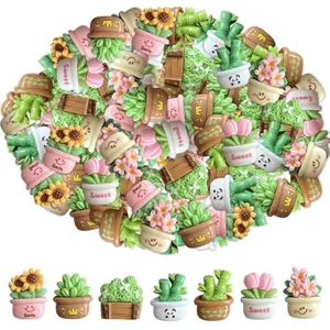 40 Pcs Succulent Plants Resin Slime Charms,Resin Flat Back 3D Potted Plants Slime Charms Bulk for Crafts,Easter Embellishments for DIY Scrapbooking Nail Phone Jewelry Making Decorations (colorful)