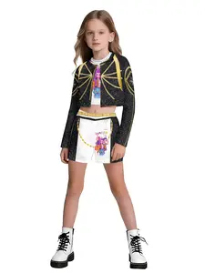 Girls' Idol Group Performance Set, Gold Short Jacket + Colorblock Shorts Two-Piece, Street Dance Costume