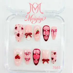 .DP.7663.Strawberry Heart Bow Wearable Nails