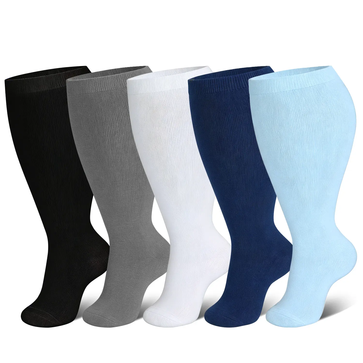 3 Pairs Wide Calf Compression Socks - 15-20 mmHg Extra Wide Calf, Moisture-Wicking, Breathable Graduated Pressure Compression Stockings for Leg Fatigue Relief, Athletic Stretch Fitness Support for Sports, Daily Wear, Athletic Stretch Sports Socks, Fitness