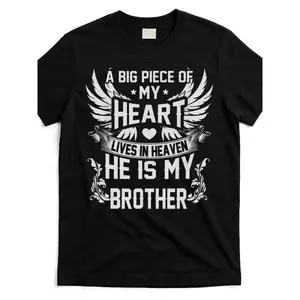 Unisex Fitted Short Sleeve Memorial T-Shirt - In Memory of Brother in Heaven "My Angel" Graphic Top with Angel Wings, Stars Design, Breathable Soft Stretchy Durable Fabric, Round Neck Casual Streetwear All-Season Tribute Tshirt