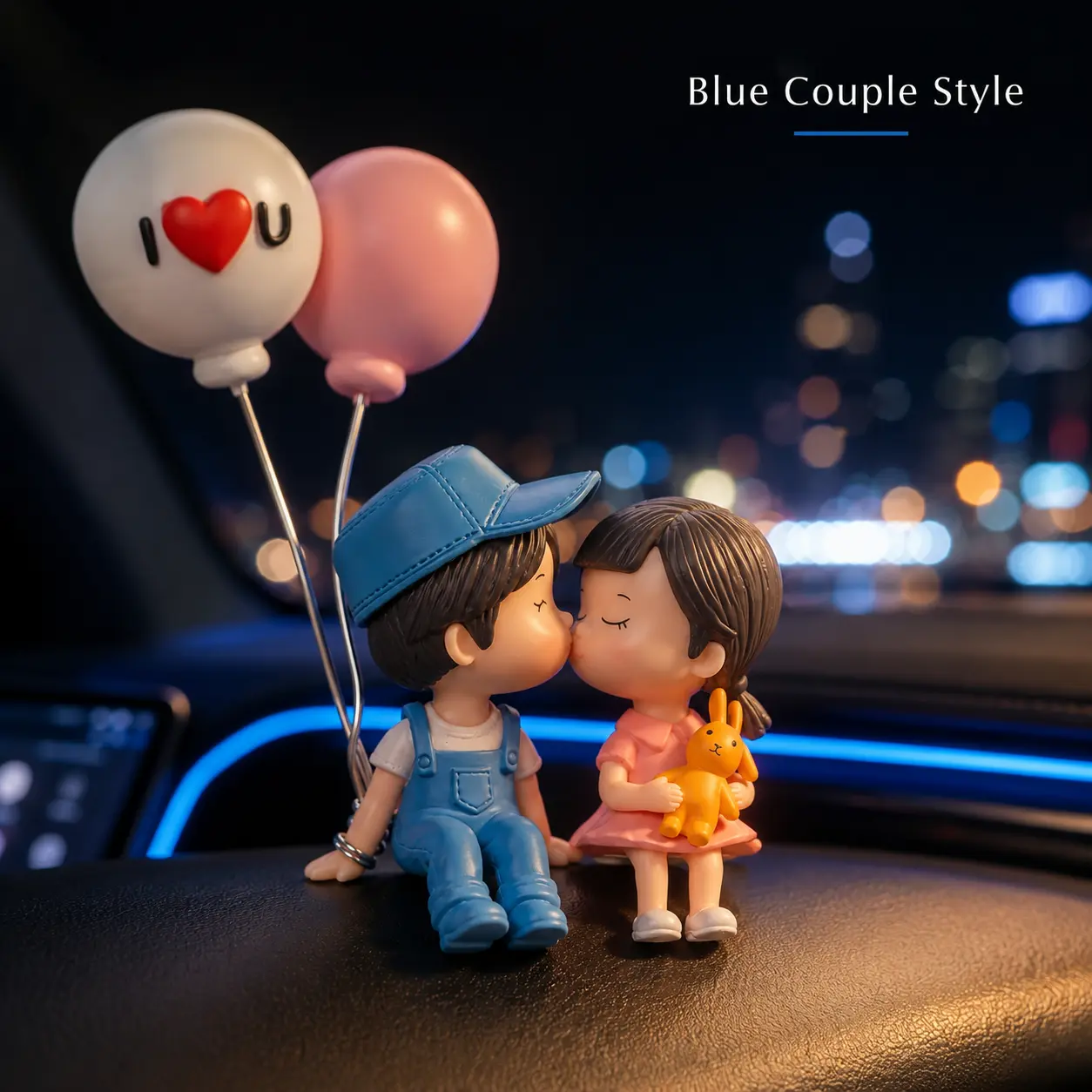 Couple Car Ornament with Balloon, Cute Kissing Boy and Girl Figurine, Car Interior Decoration, Resin Car Dashboard Decorations, Romantic Gift for Boyfriend, Girlfriend, Anniversary, Birthday, Valentine’s Day