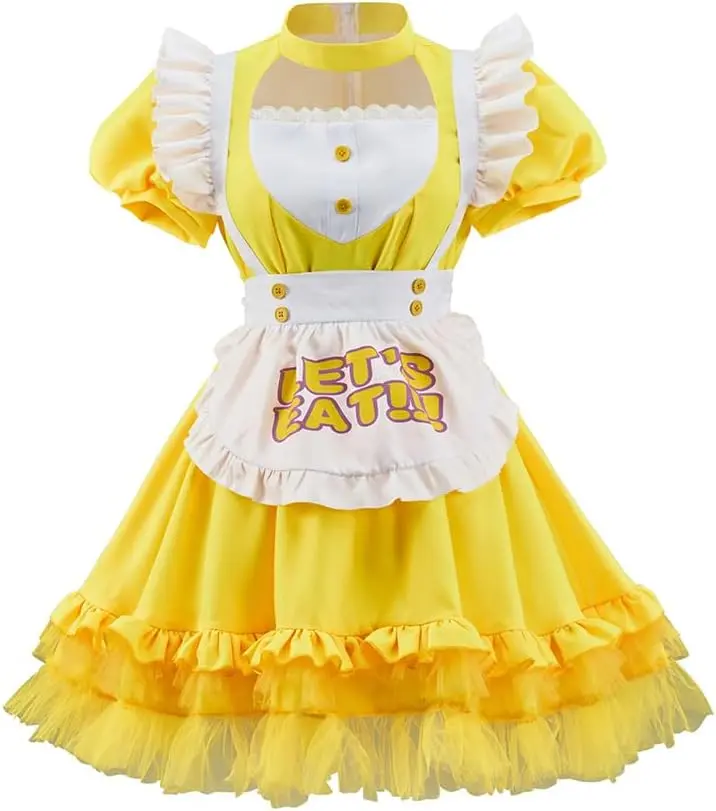 Chica Cosplay Costume Women Yellow Maid Lolita Apron Sweet Cute Fancy Dress Halloween Outfit