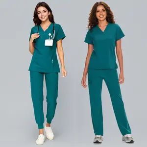 COZYFIT 2 Packs Women's Scrubs Set: V-Neck Tops + Jogger & Straight Leg Pants - Soft Comfort Medical Uniforms