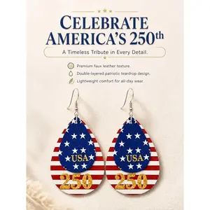 American Flag Earrings for Women 4th of July Patriotic Earrings Cute Teardrop Faux Leather Dangle Earrings