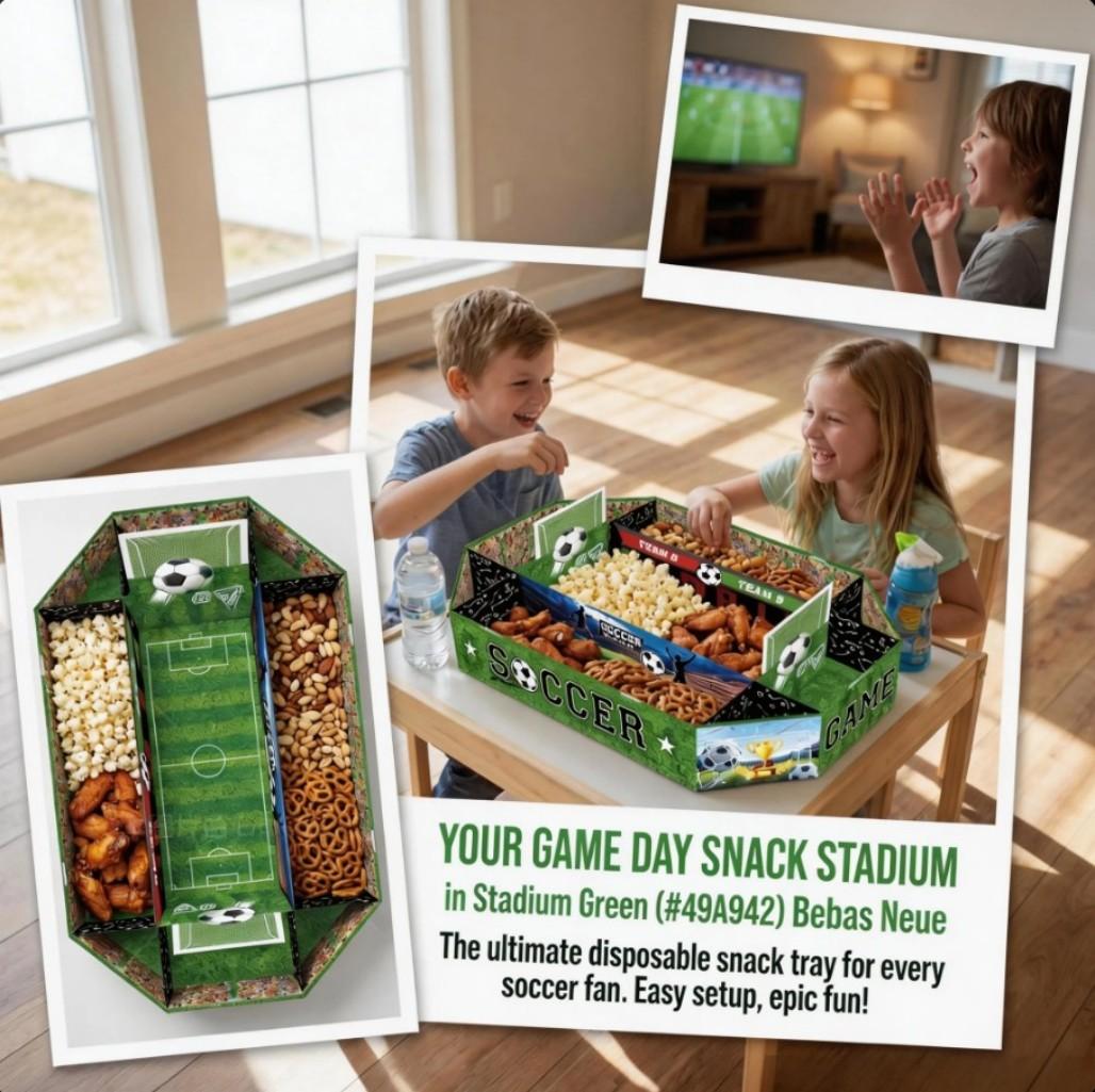 2026 Soccer Party Supplies Set: Extra Large 23x12 Inch "Soccer Field" Shaped Snack Tray, suitable for pre-league parties, matchday parties, and party decorations.