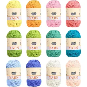 12pcs Yarns for Crocheting, 12 Colors Starter Acrylic Crochet Yarn Bundle 4 Ply for Adult Child Knitting Crochet Crafts (12 x 15g)