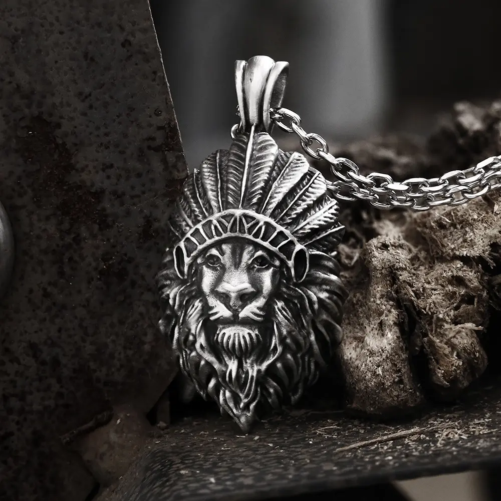 GTHIC Indian Lion King Pure Tin Pendant Necklace, Unisex Fashion Jewelry Accessory for Daily Wear, Unisex Names