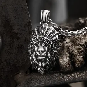 GTHIC Indian Lion King Pure Tin Necklace for Men Women Fashion Accessory Daily Wear