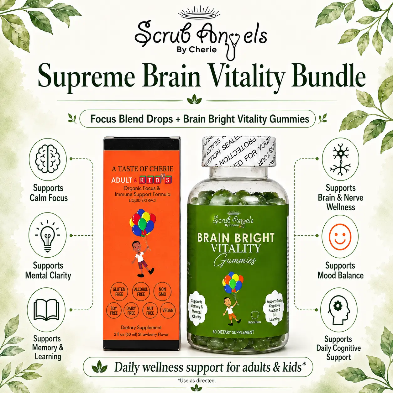 Scrub Angels - Supreme Brain Vitality Bundle | Gummies and Liquid with Lions Mane and Skullcap