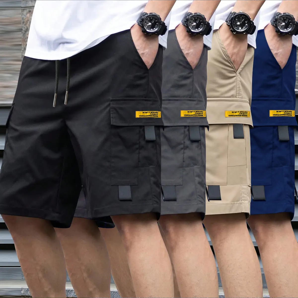 4 PCS Men's Work Shorts with Multiple Pockets - Loose, Non-Stretch, Solid Color Multi-Pocket Work Shorts - Casual, Loose Shorts, Suitable for Casual Wear, Summer Casual Wear Shorts