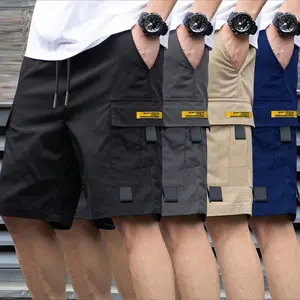 4 PCS Men's Work Shorts with Multiple Pockets - Loose, Non-Stretch, Solid Color Multi-Pocket Work Shorts - Casual, Loose Shorts, Suitable for Casual Wear, Summer Casual Wear Shorts
