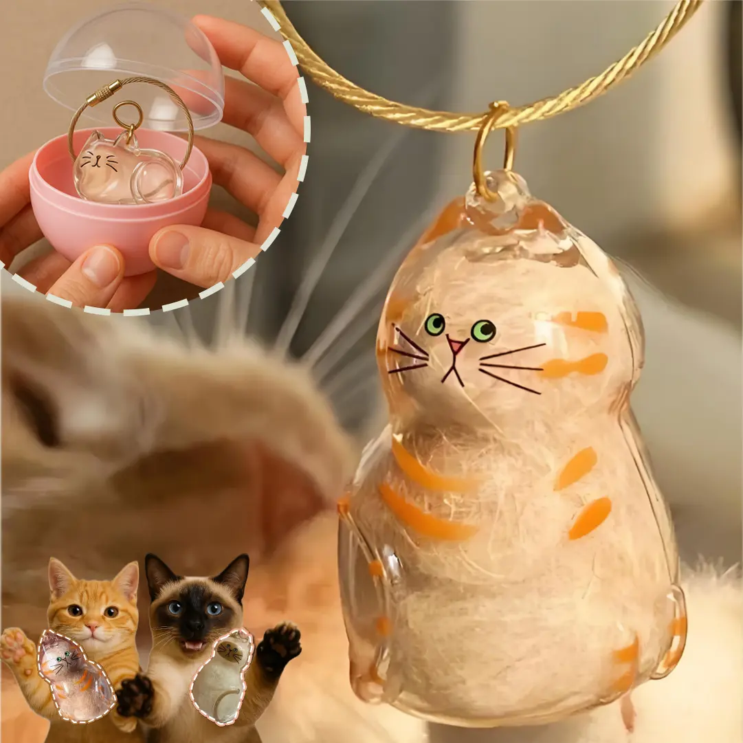 Cat Fur Memory Charm, Transparent Fur Storage Keychain, 6 Cute Designs, Mini Fur Collector, Sentimental Keepsake Pendant, Pet Memorial Gift, Cat Mom Must-Have Personalized tiktokshopspringglowup,summervibes