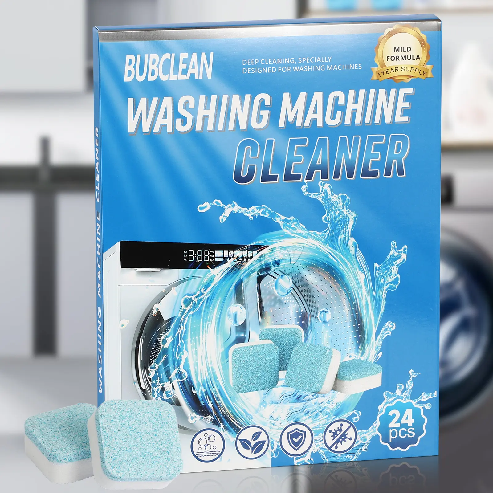 Washing Machine Cleaner Tablets 24 Pack – Removes Odor, Grime & Limescale – Deep Cleaning Descaler for Front Loader & Top Load Washer