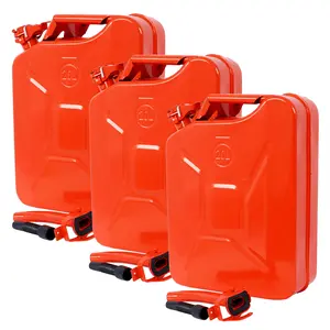 Red 20L (5 Gal) Portable Steel Plate Jerry Can with Flexible Spout, 3-Piece Tank, Leakproof Lock, Welded Seals for Quick Refill, Backup Fuel for Gasoline-Powered Cars, Trucks