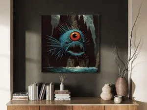 Minecraft Art, Elder Guardian, Framed Canvas Print, Dark Fantasy Minecraft Painting, Wall Art, Wall Decor, Vintage, Minecraft Poster