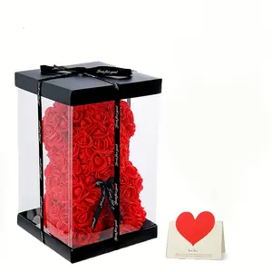 Valentine's Day Rose Bear Gift Set, Cute Teddy Bear with Box and Card, Romantic Birthday Anniversary Decoration Gift Box Packaging, Beautiful Gift Box