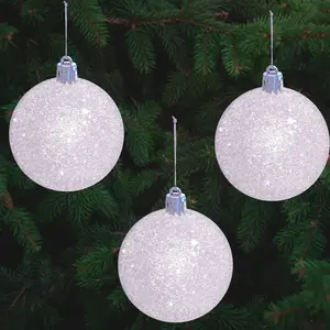4E's Novelty White Snowball Christmas Ornaments 12 Pack – Large 3.15” Shatterproof Glitter Ornaments for Christmas Tree, Winter Wonderland Decorations