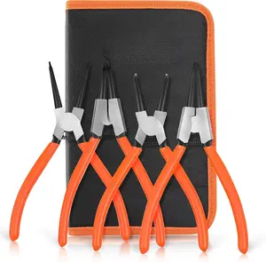 4 count Snap Ring Pliers Heavy Duty Set, Circlip Pliers Kit with Straight Bent Jaw Precision Spring Loaded Pliers, 7 Inch Internal/External C Clip Pliers with Storage PouchQuesear