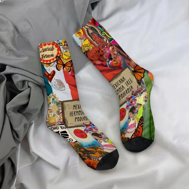 Mexican-inspired collage art decorative mid-calf socks - casual, soft, comfortable, and a must-have for autumn and winter.