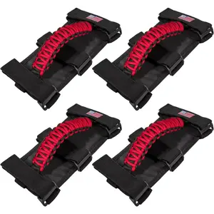 2/4 Pcs US Flag Heavy Duty Anti-Slip Roll Bar Grab Handles, Premium Paracord Interior Accessories for 1955-2023 Jeep Wrangler JK JKU JL JLU TJ LJ YJ CJ Sport Sahara Freedom Rubicon Unlimited & Gladiator JT, UTV ATV