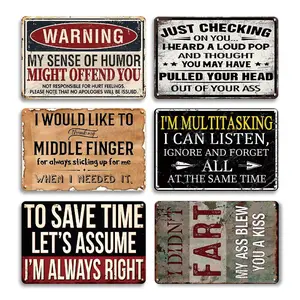 Vintage Tin Sign, 6 Counts/set Funny Metal Sign, Wall Art Decor, Vintage Tin Plate Poster, Wall Hanging Decorative Plaque, Signage for Home Living Room Bedroom