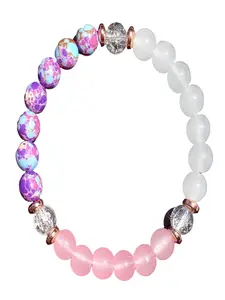 Natural Rose Quartz White Crystal Imperial Jasper Beaded Bracelet, Charm Bangle Bracelet for Women, Boho Stone Bracelet