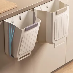 Collapsible Hanging Kitchen Trash Can Foldable Trash Can Cabinet Hanging Garbage Small and Convenient Countertop Rubbish Bin Kitchen Bathroom Accessories Home(11L )