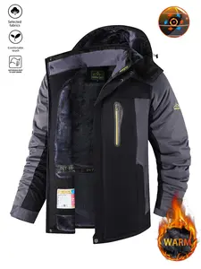 Men's Outdoor Softshell Hooded Jacket, WarmPlush Lined Ski Coat,Casual Colorblock DesignFall & Winter Wear, Slim Fit Woven Fabric, Soft Shell Jackets