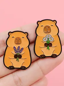 2pcs/set Cute Capybara  Enamel Brooches, Zinc Alloy Unique Design Pins, Backpack Women's Accessories, Fashion Jewelry Gift