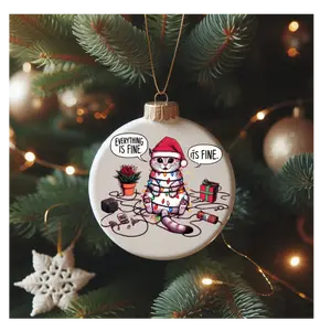 Everything is fine, It's Fine Christmas Ornaments, Funny Cat Wrapped in Christmas Lights, Holiday Festive Cat, It's Fine Funny Ceramic Ornament, Women's Holiday Decor, Gift for Her, Festive Ornament