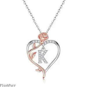 Elegant Personalized Rose-Heart-Letter Necklace for Women - Ideal 2-Scenario Gift (Anniversaries, Birthdays) with Heart-Shaped Pendant outdoorfun