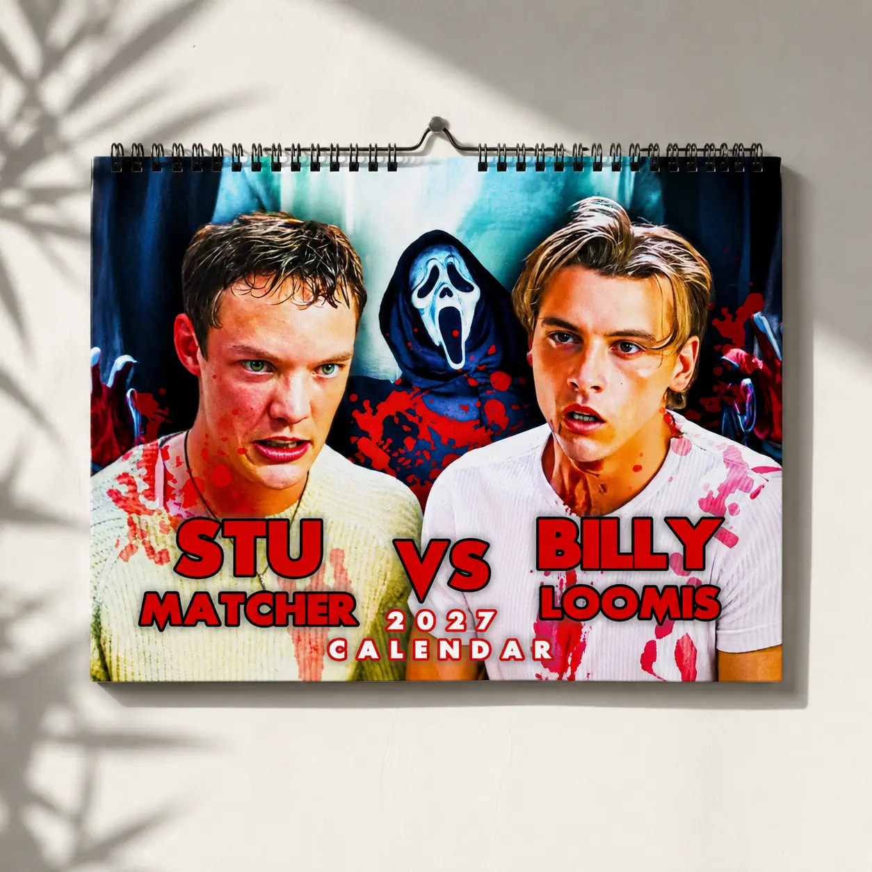 Scream Stu Macher vs Billy Loomis 2027 Wall Calendar, Horror Movie Ghostface Hanging Calendar, 12 Month Monthly Planner, Spooky Halloween Decor Gift