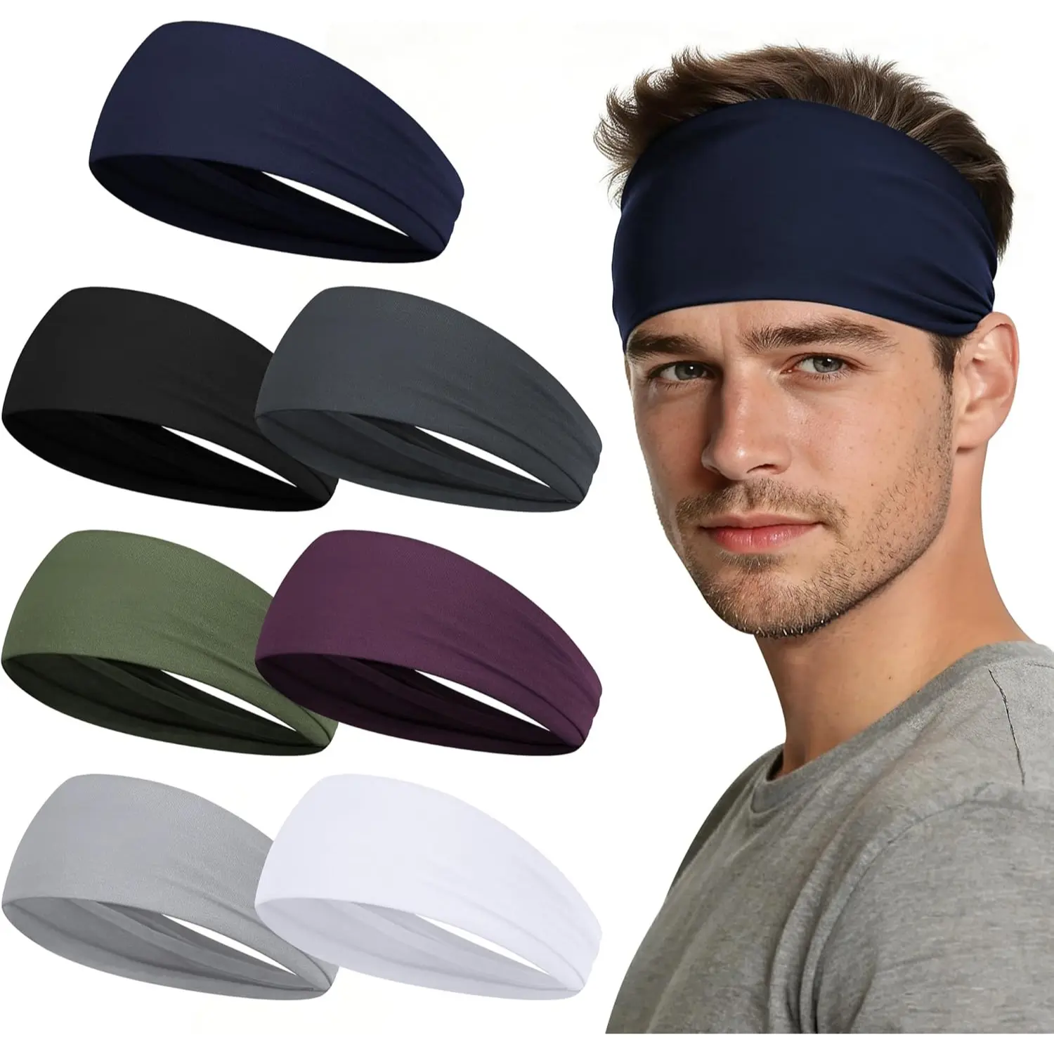 7 Pack Sports Headbands Sweat Bands for Men Women