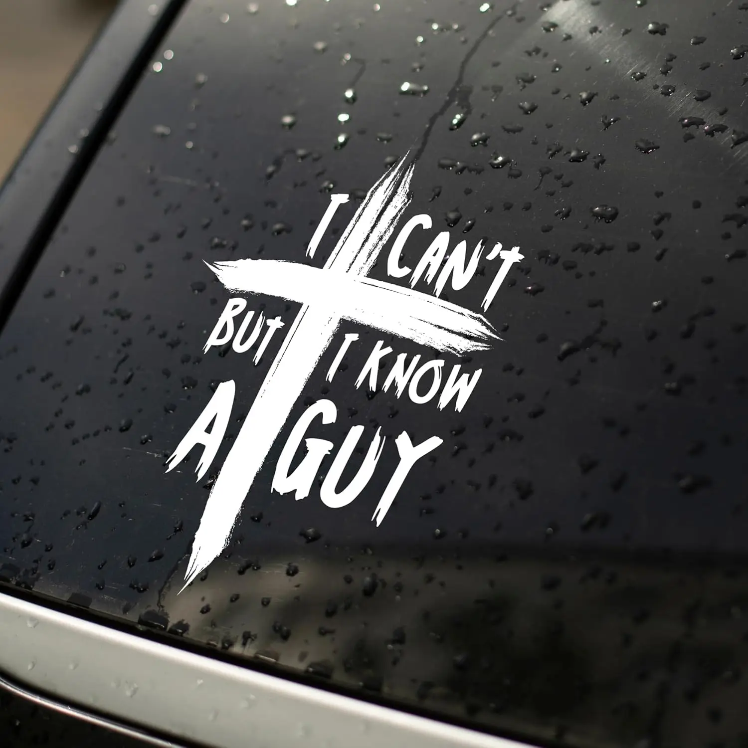 Christian Quote Pre-Cut Vinyl Decal - "I Can't But I Know A Guy" Religious Item, Weatherproof Abrasion-Resistant Car Bumper/Window Accessory, 6.5x4.4 in All-Seasons Sticker for Birthday Gifting to Friends