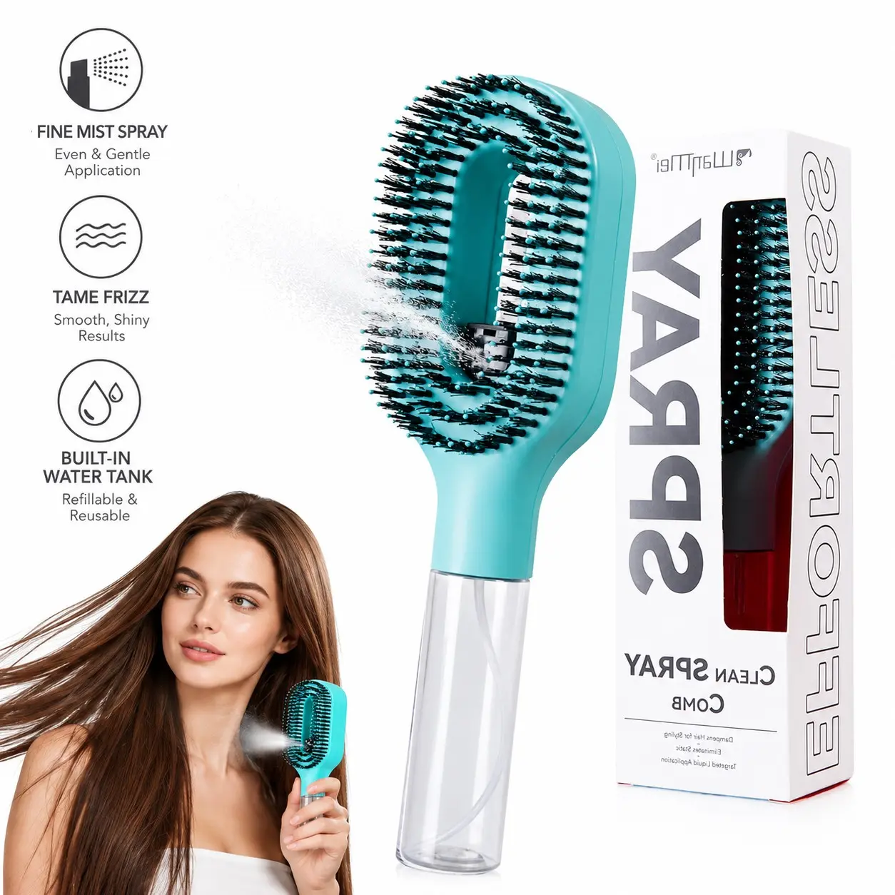 Wavy Hair Comb, Spray Moisturizing Brush, Dry Wet Use, Perfect for Home & Outdoor Styling, Summer Hair Care, Portable Design, Travel Hairbrush